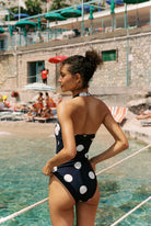 Monopoli - One-Piece in Navy / White Polka Dot — back view