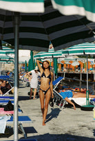 Tiramisu - Bikini in Navy and ivory polka dot — full beach-club view