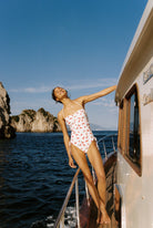 Bella - One-Piece in White Cherry — sunlit full front view
